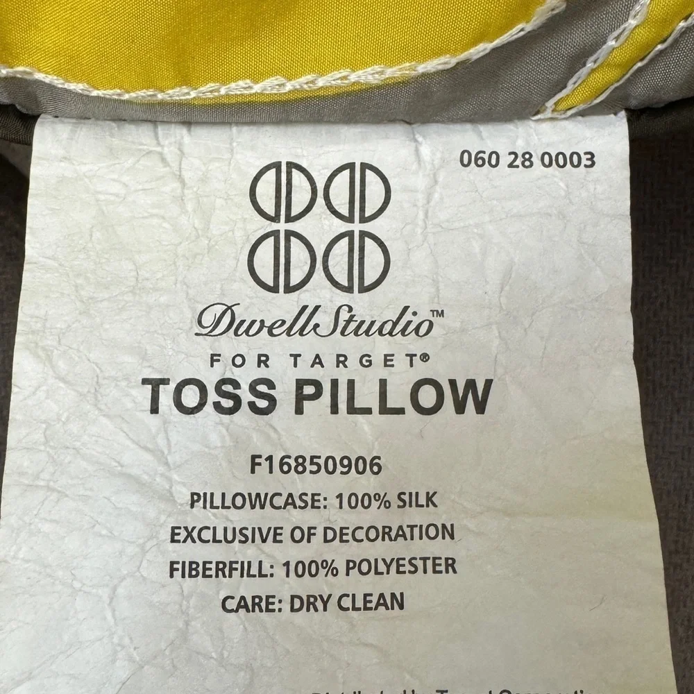 Dwell Studio for Target Yellow and Gray 100% Silk Throw Pillow 20x20